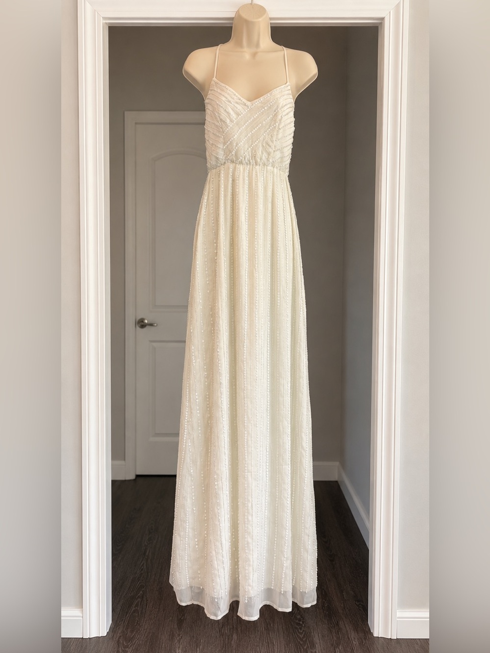 Show Me Your Mumu Ivory Beaded Sequin Maxi Dress Open Back Bridal Small